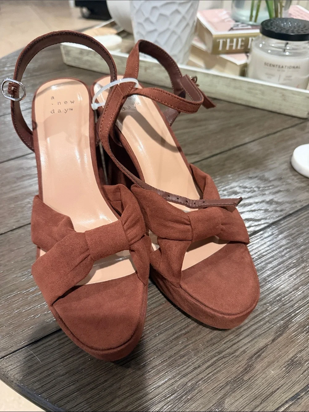 a new day Rust Brown Knot Front Slingback Heels